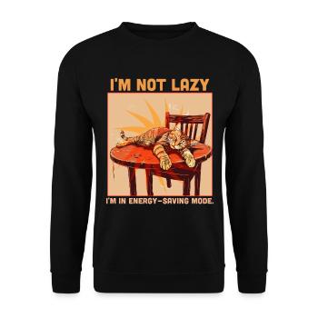 Lazy Cat Humor Energy Saving Mode Funny Quote - Unisex Sweatshirt - black - Front - Alina (178cm) & Michal (187cm)
