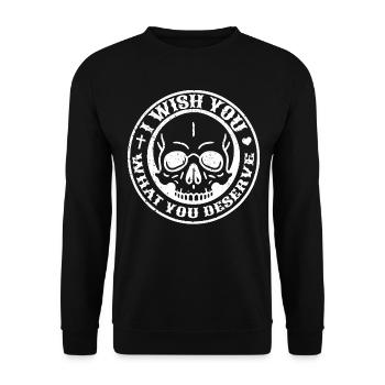 Ich wünsche dir, was du verdienst Funny Karma Skeleto - Unisex Pullover - Schwarz - Vorne - Alina (178cm) & Michal (187cm)