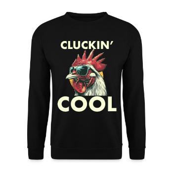 Gackerndes Cooles Weißes Huhn Im Sonnenbrillen-Ei - Unisex Pullover - Schwarz - Vorne - Alina (178cm) & Michal (187cm)