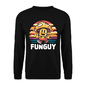 Funny Cartoon Mushroom Character Fun Guy at Sunset - Unisex Sweatshirt - black - Front - Alina (178cm) & Michal (187cm)