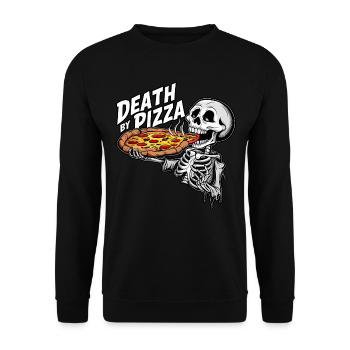 Squelette humoristique mangeant de la pizza Graphique drôle - Sweat-shirt Unisexe - noir - Devant - Alina (178cm) & Michal (187cm)