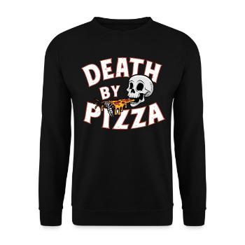 Crâne humoristique mangeant pizza Graphique drôle - Sweat-shirt Unisexe - noir - Devant - Alina (178cm) & Michal (187cm)