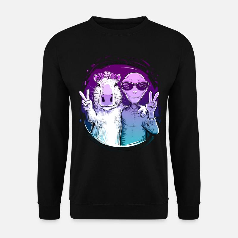 Capybara und Alien Peace Zeichen Freundschaft Kunst - Unisex Pullover - Schwarz