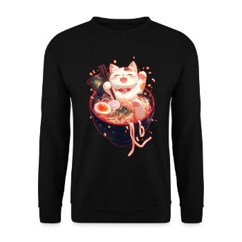 Cute Cat Ramen Bowl Kawaii Noodles Japanese Anime - Unisex Sweatshirt - black - Front - Alina (178cm) & Michal (187cm)