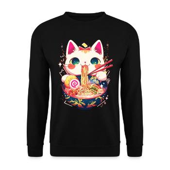 Cute Cat Kawaii Ramen Bowl Noodles Japanese Anime - Unisex Sweatshirt - black - Front - Alina (178cm) & Michal (187cm)