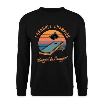 Cornhole Champion Sunset Design Tasche Wurfspieler - Unisex Pullover - Schwarz - Vorne - Alina (178cm) & Michal (187cm)