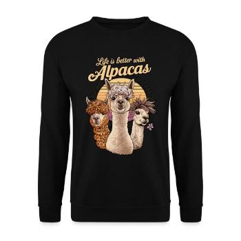 La vie est meilleure avec les alpagas, Alpaga Cute Art, - Sweat-shirt Unisexe - noir - Devant - Alina (178cm) & Michal (187cm)