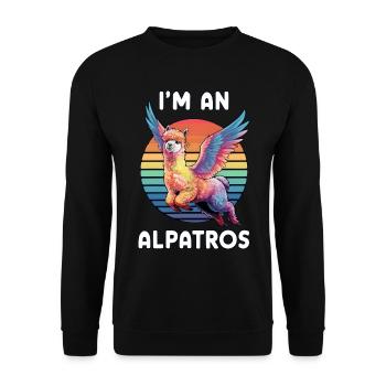 I'm an Alpatros, Funny Winged Alpaca, Colorful - Unisex Sweatshirt - black - Front - Alina (178cm) & Michal (187cm)