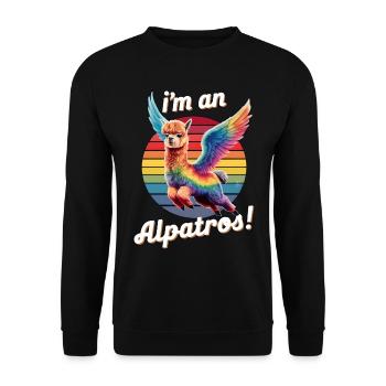 I'm an Alpatros, Winged Funny Alpaca, Colorful - Unisex Sweatshirt - black - Front - Alina (178cm) & Michal (187cm)