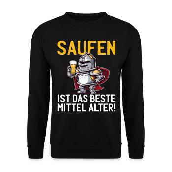 Saufen Ist das beste Mittelalter Spruch Ritter - Unisex Pullover - Schwarz - Vorne - Alina (178cm) & Michal (187cm)