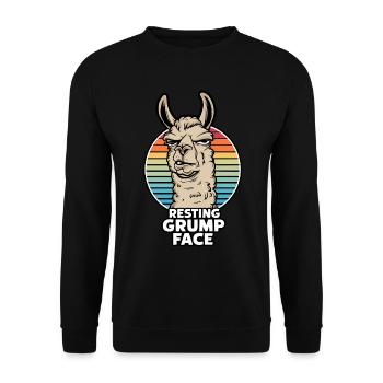 Ruhendes Mürrisches Gesicht Lama Lustiger Regenbogen Retro - Unisex Pullover - Schwarz - Vorne - Alina (178cm) & Michal (187cm)