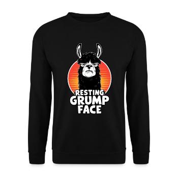 Resting Grump Face Llama Funny Retro Sunset Design - Unisex Sweatshirt - black - Front - Alina (178cm) & Michal (187cm)