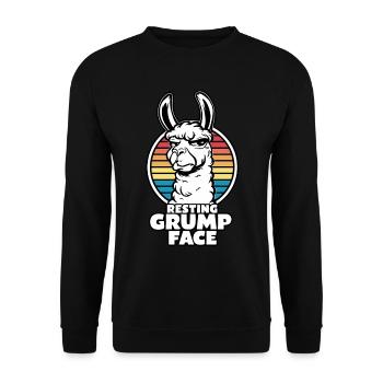 Ruhendes Mürrisches Gesicht Lama Lustiger Retro Regenbogen - Unisex Pullover - Schwarz - Vorne - Alina (178cm) & Michal (187cm)