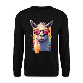 Cool Lama Repos Grinmp Face Drôle Design Rétro - Sweat-shirt Unisexe - noir - Devant - Alina (178cm) & Michal (187cm)