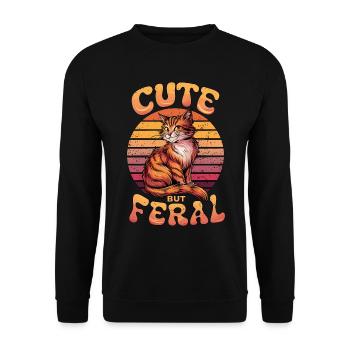 Niedliche, aber wilde Katze Retro Sonnenuntergang Lustiges Design - Unisex Pullover - Schwarz - Vorne - Alina (178cm) & Michal (187cm)