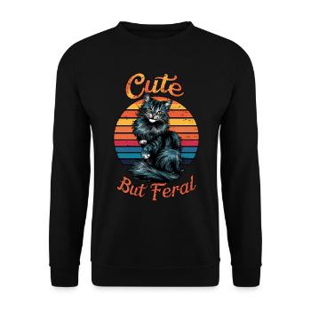 Chat mignon mais sauvage Design Rétro Vintage - Sweat-shirt Unisexe - noir - Devant - Alina (178cm) & Michal (187cm)