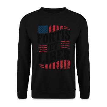 Amerikanische Flagge Fortis et Liber Patriotische Freiheit - Unisex Pullover - Schwarz - Vorne - Alina (178cm) & Michal (187cm)