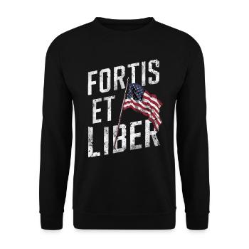 Amerikanische Flagge Fortis et Liber Patriotische Freiheit - Unisex Pullover - Schwarz - Vorne - Alina (178cm) & Michal (187cm)