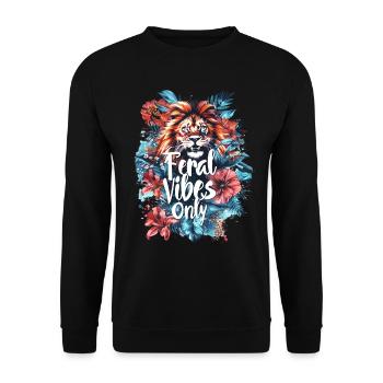 Wild Vibes Nur Löwe Blumig Wild Natur - Unisex Pullover - Schwarz - Vorne - Alina (178cm) & Michal (187cm)