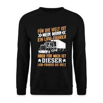 LKW Fahrer Trucker Spruch - Unisex Pullover - Schwarz - Vorne - Alina (178cm) & Michal (187cm)