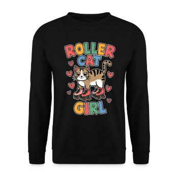 Roller Cat Girl Skating Girl Roller Skates Gift - Unisex Sweatshirt - black - Front - Alina (178cm) & Michal (187cm)