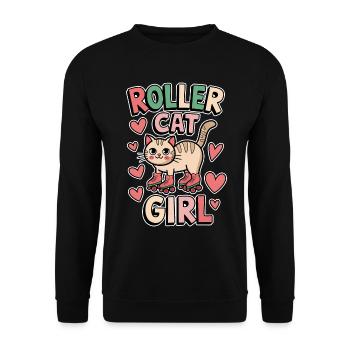 Roller Cat Girl Skating Girl Roller Skates Gift - Unisex Sweatshirt - black - Front - Alina (178cm) & Michal (187cm)