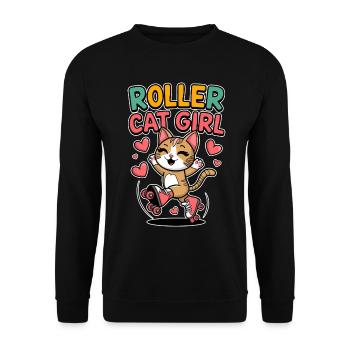 Roller Cat Girl Skating Girl Roller Skates Gift - Unisex Sweatshirt - black - Front - Alina (178cm) & Michal (187cm)