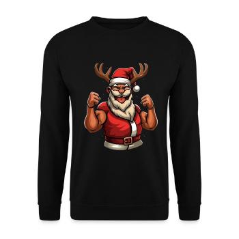 Weihnachten Fitness Sport Shirt Santa Bodybuilder - Unisex Pullover - Schwarz - Vorne - Alina (178cm) & Michal (187cm)