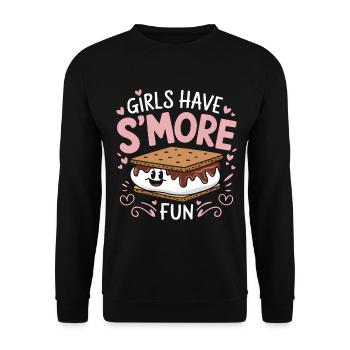 S´More Spruch Marshmallow Camping S´More Geschenk - Unisex Pullover - Schwarz - Vorne - Alina (178cm) & Michal (187cm)