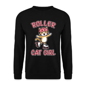 Roller Cat Girl Skating Girl Roller Skates Gift - Unisex Sweatshirt - black - Front - Alina (178cm) & Michal (187cm)