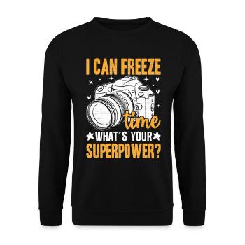 ich bin Fotograf - was sind deine Superkräfte - Unisex Pullover - Schwarz - Vorne - Alina (178cm) & Michal (187cm)
