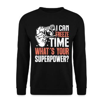 Fotografen Kamera Superkraft - Unisex Pullover - Schwarz - Vorne - Alina (178cm) & Michal (187cm)