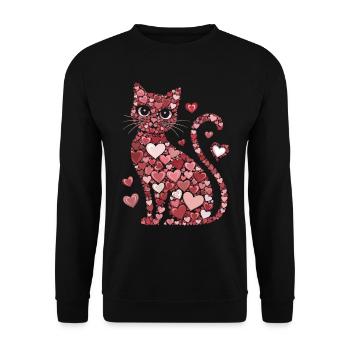 Romantische Katze Herzen und Blumen Valentinstag Katze - Unisex Pullover - Schwarz - Vorne - Alina (178cm) & Michal (187cm)