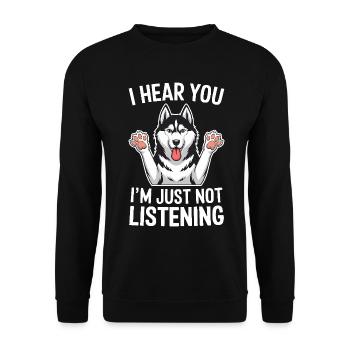 Siberian Husky Spruch Siberian Huskies Geschenk - Unisex Pullover - Schwarz - Vorne - Alina (178cm) & Michal (187cm)