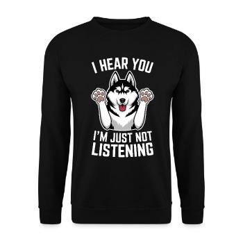 Siberian Husky Spruch Siberian Huskies Geschenk - Unisex Pullover - Schwarz - Vorne - Alina (178cm) & Michal (187cm)