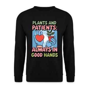 Pflanzen und Patienten immer in guten Händen Krankenschwester - Unisex Pullover - Schwarz - Vorne - Alina (178cm) & Michal (187cm)