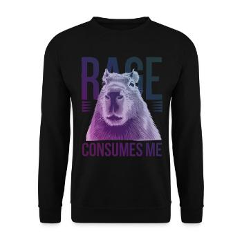 Wut Konsumiert Mich TLustiges Wasserschwein Alberner Humor - Unisex Pullover - Schwarz - Vorne - Alina (178cm) & Michal (187cm)