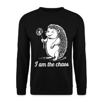 Ich bin das Chaos Lustiger Igel Löwenzahn Tier - Unisex Pullover - Schwarz - Vorne - Alina (178cm) & Michal (187cm)