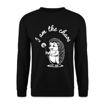 Ich bin das Chaos Lustiger Igel Löwenzahn Sarkastisch - Unisex Pullover - Schwarz - Vorne - Alina (178cm) & Michal (187cm)