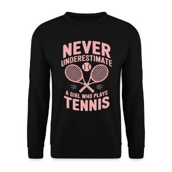 Tennis Spruch Mädchen Lustiges Tennis Geschenk - Unisex Pullover - Schwarz - Vorne - Alina (178cm) & Michal (187cm)