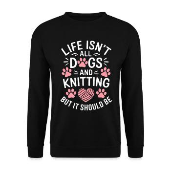 Stricken Spruch Hunde Lustiges Stricken Geschenk - Unisex Pullover - Schwarz - Vorne - Alina (178cm) & Michal (187cm)