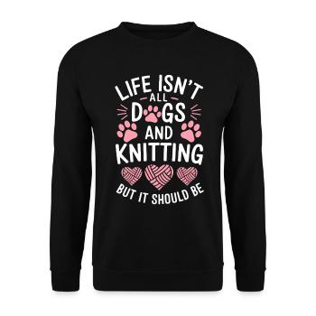 Stricken Spruch Hunde Lustiges Stricken Geschenk - Unisex Pullover - Schwarz - Vorne - Alina (178cm) & Michal (187cm)