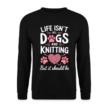 Stricken Spruch Hunde Lustiges Stricken Geschenk - Unisex Pullover - Schwarz - Vorne - Alina (178cm) & Michal (187cm)