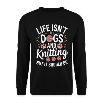 Stricken Spruch Hunde Lustiges Stricken Geschenk - Unisex Pullover - Schwarz - Vorne - Alina (178cm) & Michal (187cm)