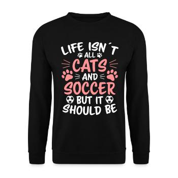 Fußball Spruch Katze Lustige Fussballer Geschenk - Unisex Pullover - Schwarz - Vorne - Alina (178cm) & Michal (187cm)