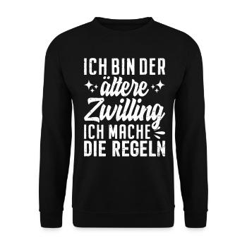 Älterer Zwilling – Für mich keine Regeln Shirt - Unisex Pullover - Schwarz - Vorne - Alina (178cm) & Michal (187cm)