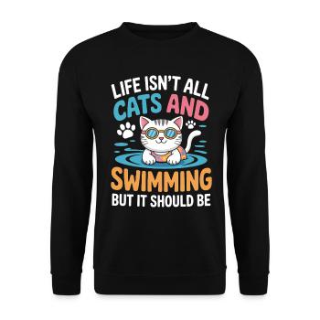Schwimmen Spruch Katze Lustiges Schwimmen Geschenk - Unisex Pullover - Schwarz - Vorne - Alina (178cm) & Michal (187cm)