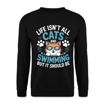 Schwimmen Spruch Katze Lustiges Schwimmen Geschenk - Unisex Pullover - Schwarz - Vorne - Alina (178cm) & Michal (187cm)