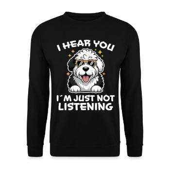 Old English Sheepdog Spruch Witz Sheepdog Geschenk - Unisex Pullover - Schwarz - Vorne - Alina (178cm) & Michal (187cm)