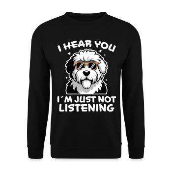 Old English Sheepdog Spruch Witz Sheepdog Geschenk - Unisex Pullover - Schwarz - Vorne - Alina (178cm) & Michal (187cm)